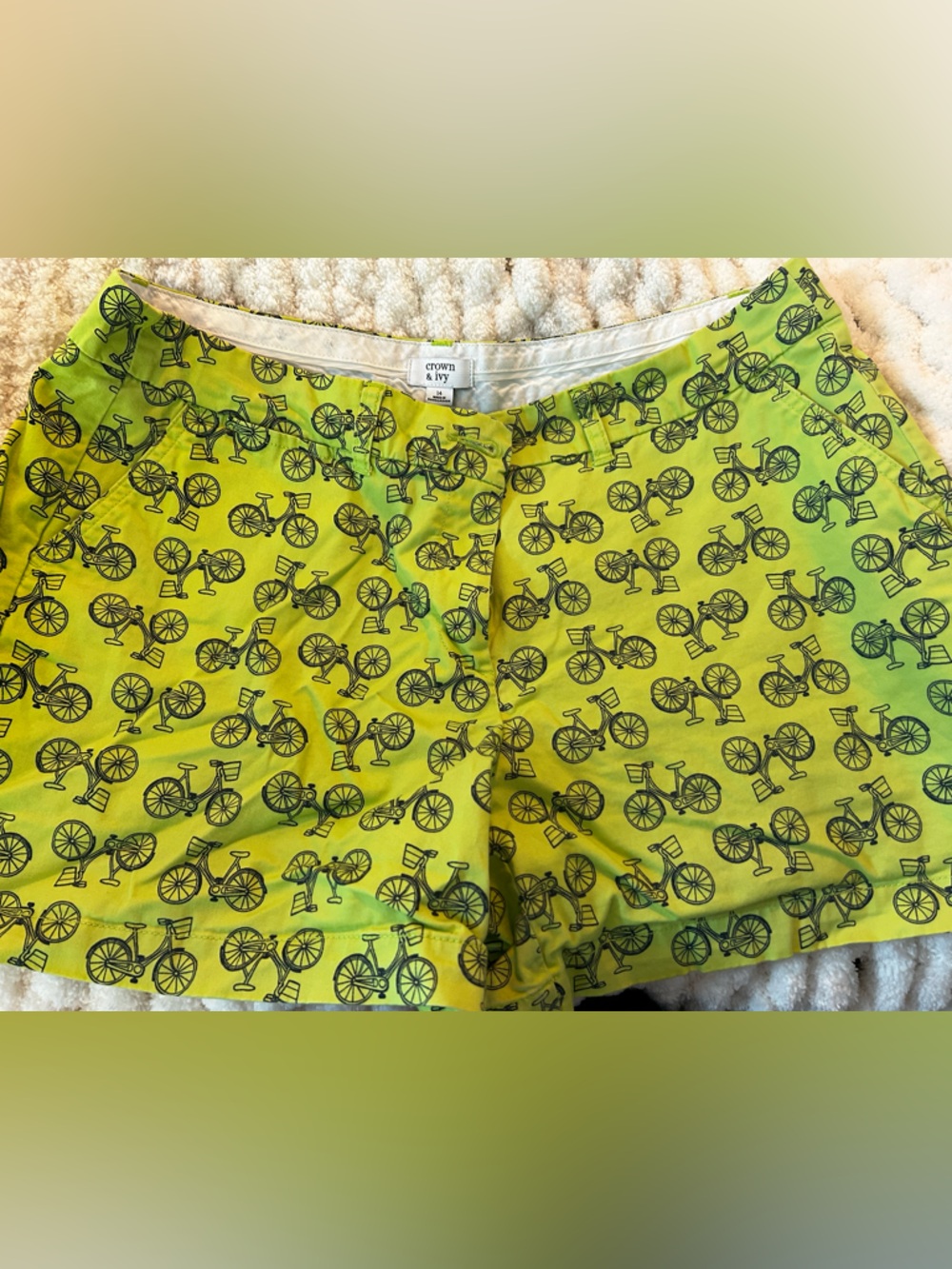 crown & ivy Bright Lime Green Bicycle-Print Shorts